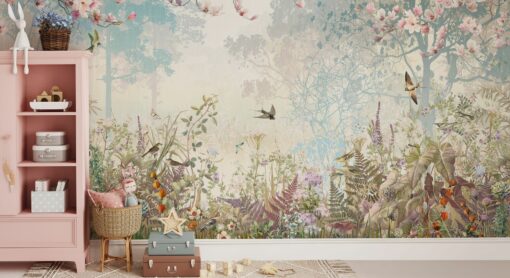 Enchanted Forest Kids Wallpaper, Whimsical Animal Wall Mural, Peel and Stick Playroom Decor - Image 2