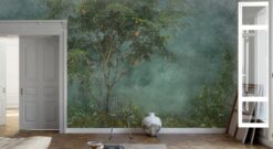 Rustic Tree Wall Mural, Cracked Wall Effect Wallpaper, Deep Forest Peel and Stick Decor