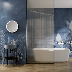 White Flowers & Leaves in Blue Look Wallpaper Wallmural