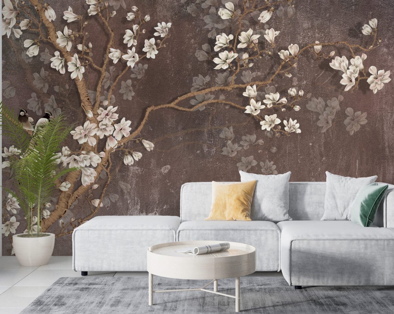 Brown Background with Almond Blossoms Wallpaper Wallmural