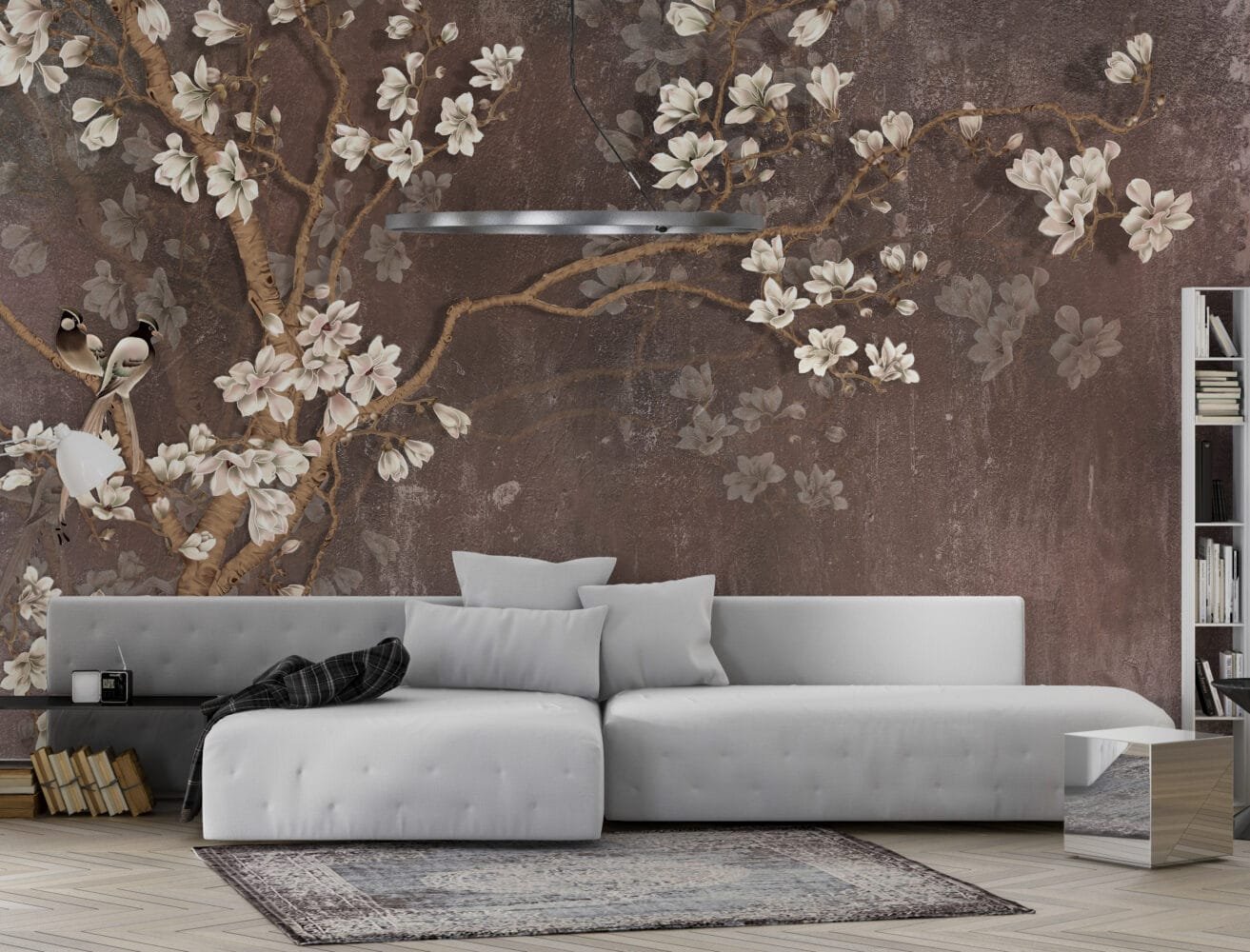 Brown Background with Almond Blossoms Wallpaper Wallmural - Image 2