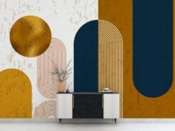 Modern Luxe Gold & Blue Abstract Wallpaper Wallmural