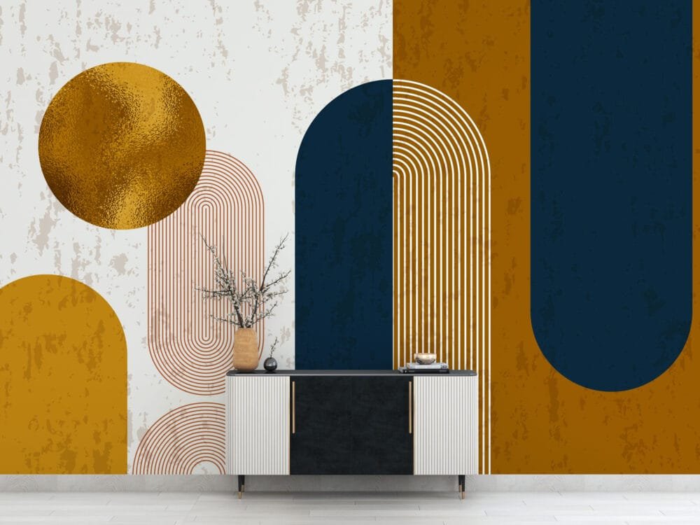 Modern Luxe Gold & Blue Abstract Wallpaper Wallmural