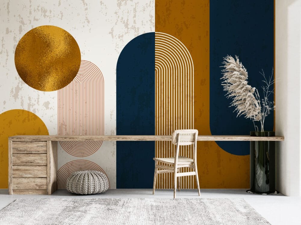 Modern Luxe Gold & Blue Abstract Wallpaper Wallmural - Image 3