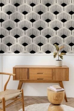 Abstract Black and White Fan Flowers Wallpaper Wallmural - Image 3
