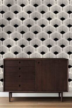 Alternative view of Abstract Black and White Fan Flowers Wallpaper Wallmural