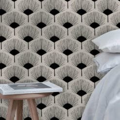 Abstract Black and White Fan Flowers Wallpaper Wallmural