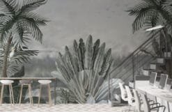 Pale Large Tropical Leaves and Palm Trees Wallpaper Wallmural