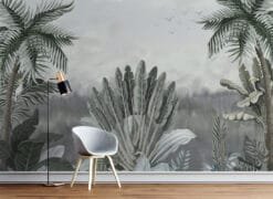 Alternative view of Pale Large Tropical Leaves and Palm Trees Wallpaper Wallmural