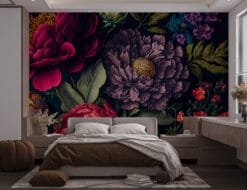 Alternative view of 3D Pink and Purple Flowers Wallpaper Wallmural