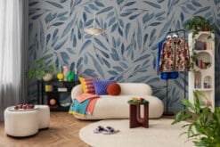 Alternative view of Blue Watercolor Leaves on White Background Wallpaper Wallmural