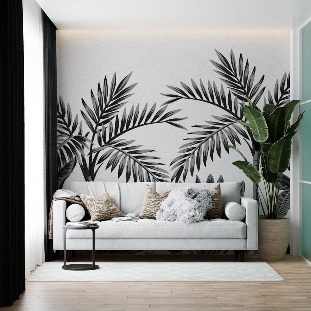 Monochrome Leaves Wallpaper Wallmural - Image 3
