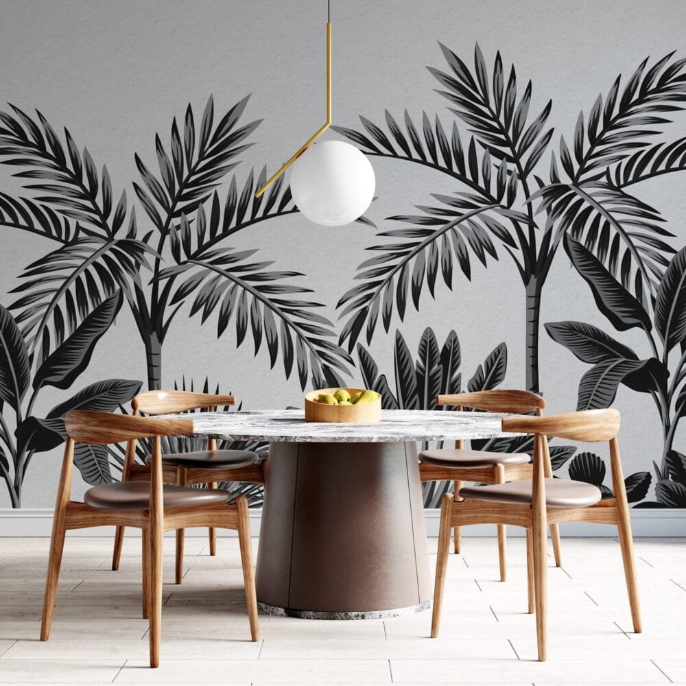 Monochrome Leaves Wallpaper Wallmural - Image 2