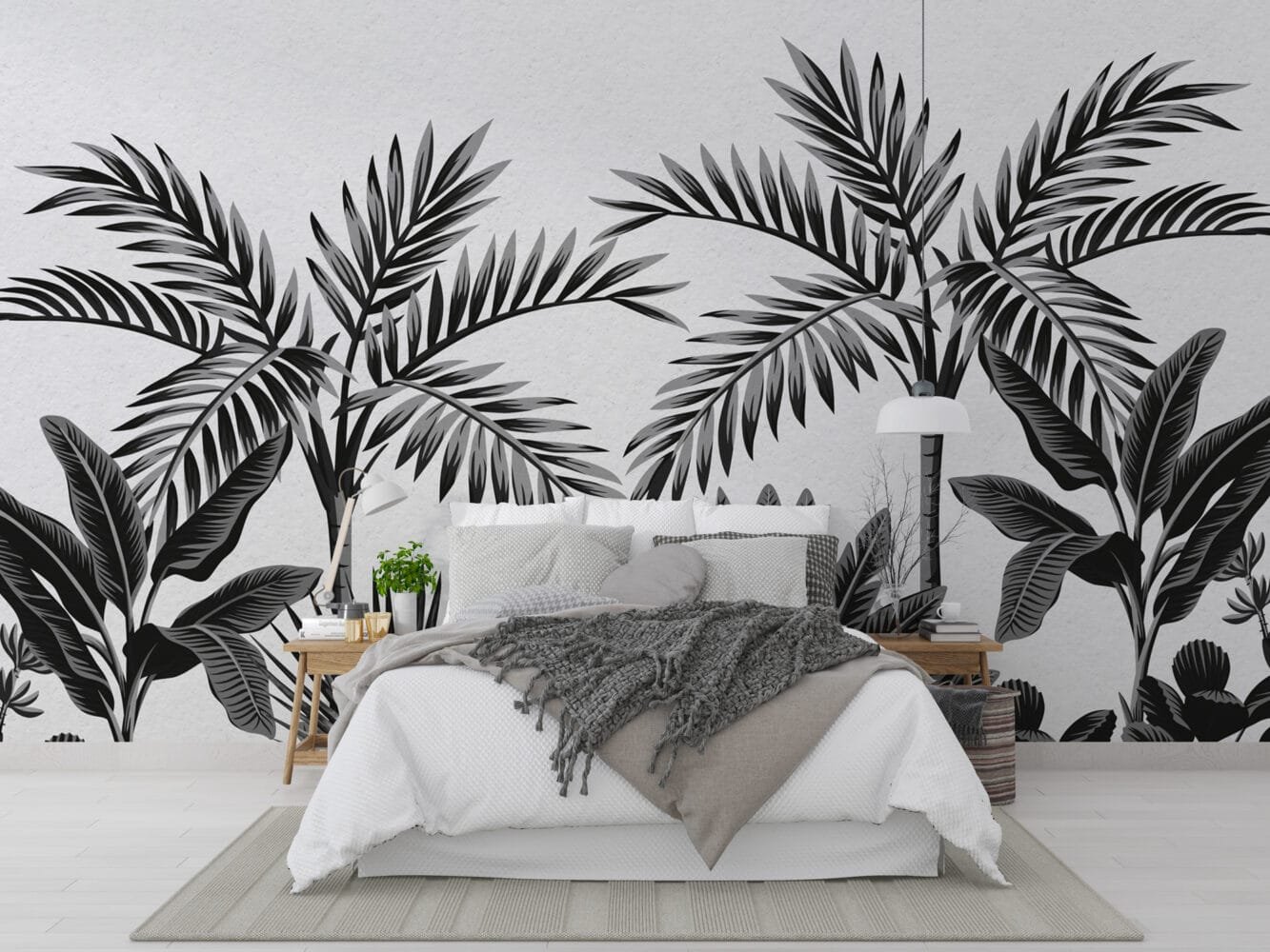 Monochrome Leaves Wallpaper Wallmural