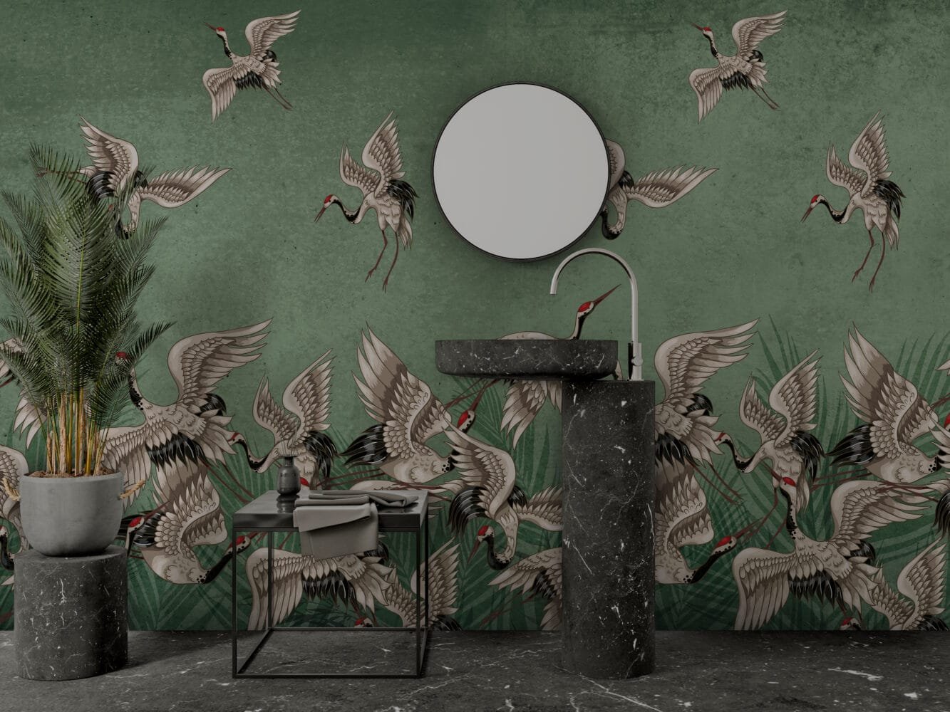 Rustic Green Birds Wallmural - Image 3