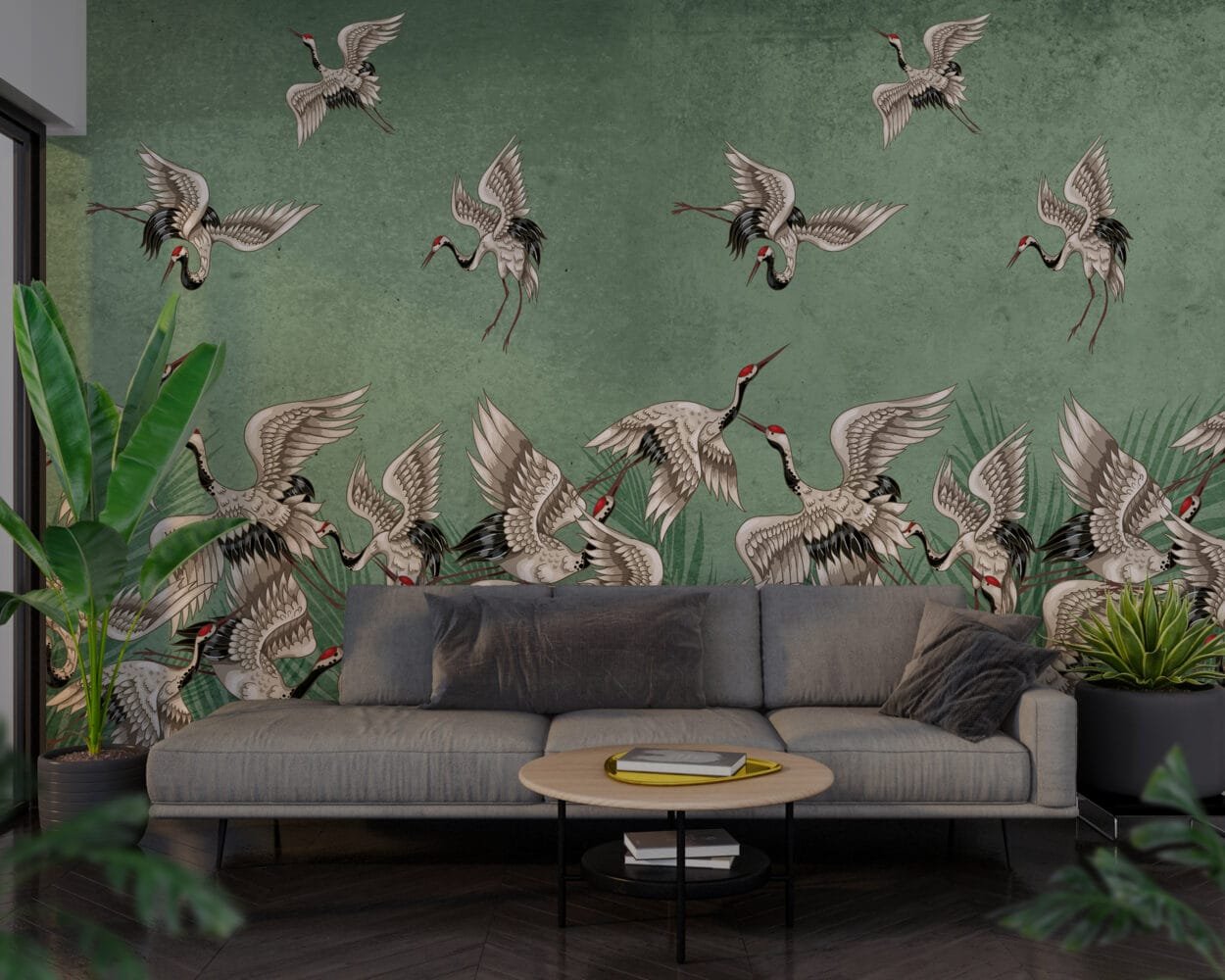 Rustic Green Birds Wallmural - Image 2