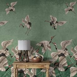 Rustic Green Birds Wallmural