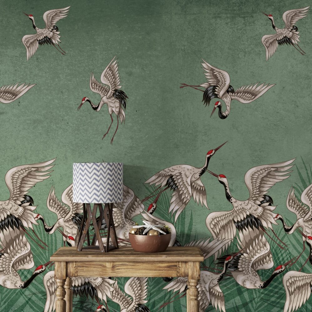 Rustic Green Birds Wallmural