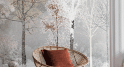Misty Forest Wall Mural, Tranquil Tree Wallpaper, Neutral Nature Wall Art for Living Room - Image 3
