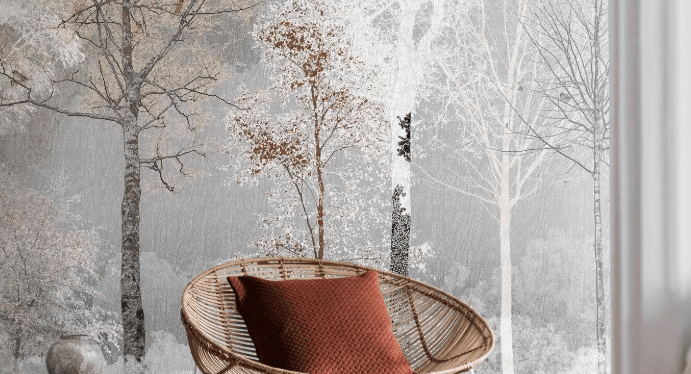 Misty Forest Wall Mural, Tranquil Tree Wallpaper, Neutral Nature Wall Art for Living Room - Image 3
