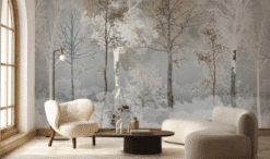 Alternative view of Misty Forest Wall Mural, Tranquil Tree Wallpaper, Neutral Nature Wall Art for Living Room