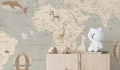 Vintage World Map Wallpaper Mural: Airplane Hot Air Balloon Kids Room Decor - Image 3