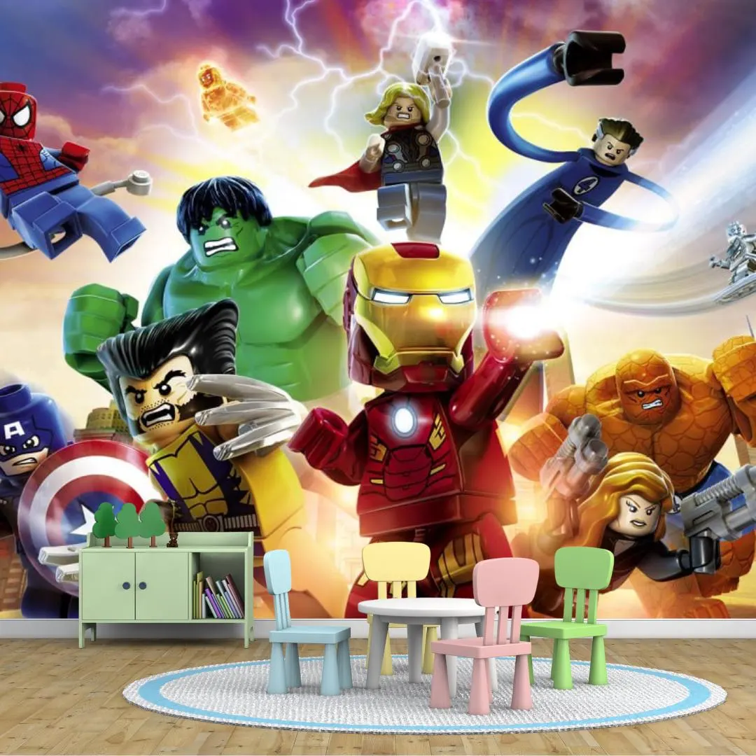 Marvel Avengers LEGO Wall Mural – Superhero Action for Kids' Room