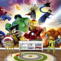 Alternative view of Marvel Avengers LEGO Wall Mural – Superhero Action for Kids' Room
