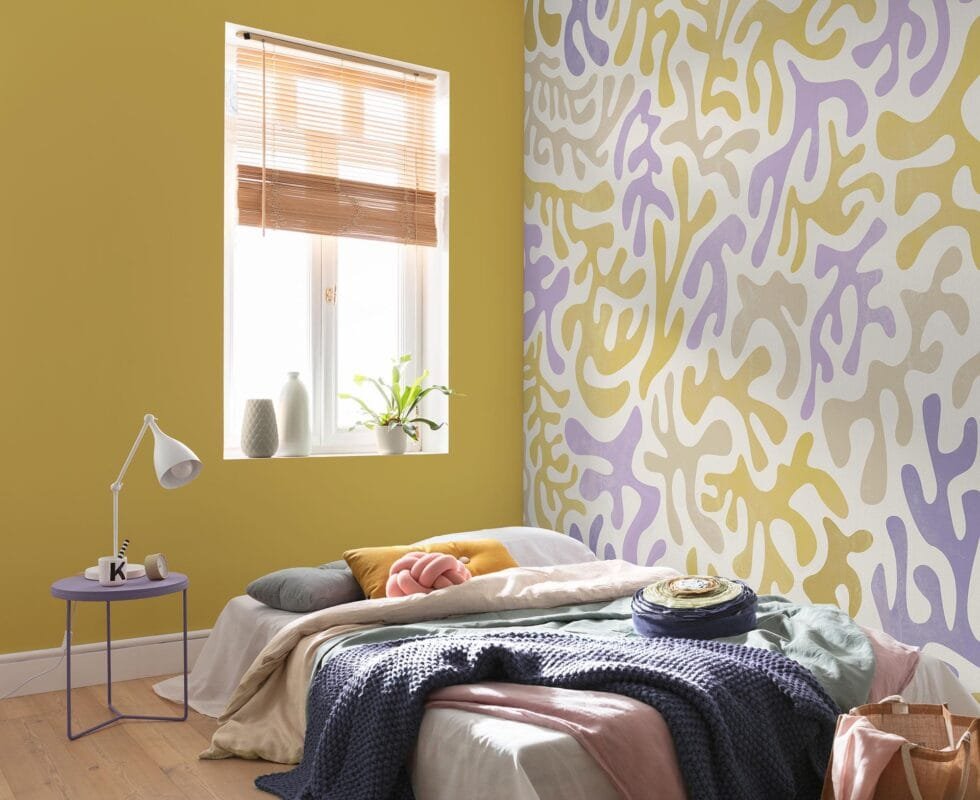 Abstract Coral Pattern Wallpaper (Yellow & Purple)