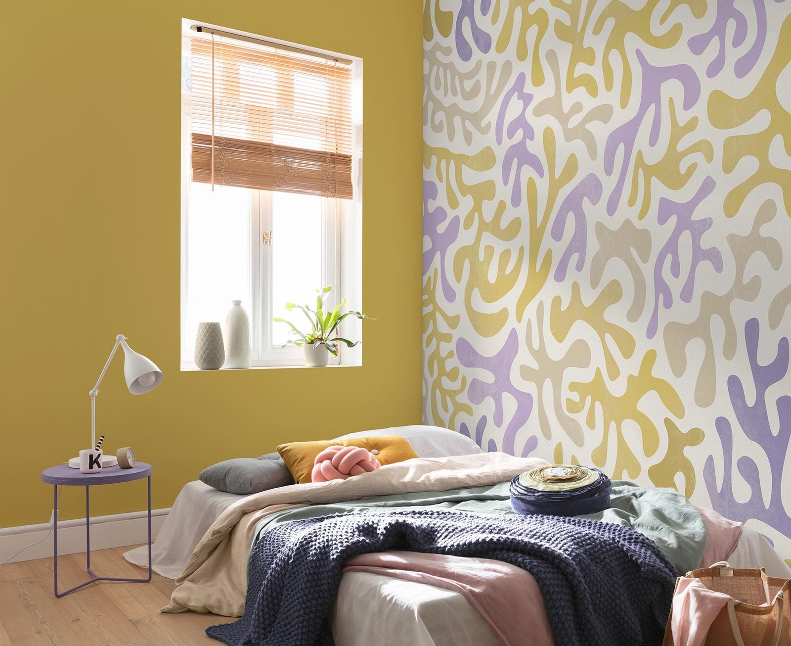Abstract Coral Pattern Wallpaper (Yellow & Purple)