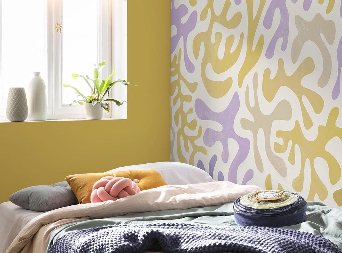 Abstract Coral Pattern Wallpaper (Yellow & Purple) - Image 2