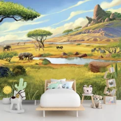 Alternative view of African Safari Wallpaper Mural: Removable Jungle Kids Room Decor