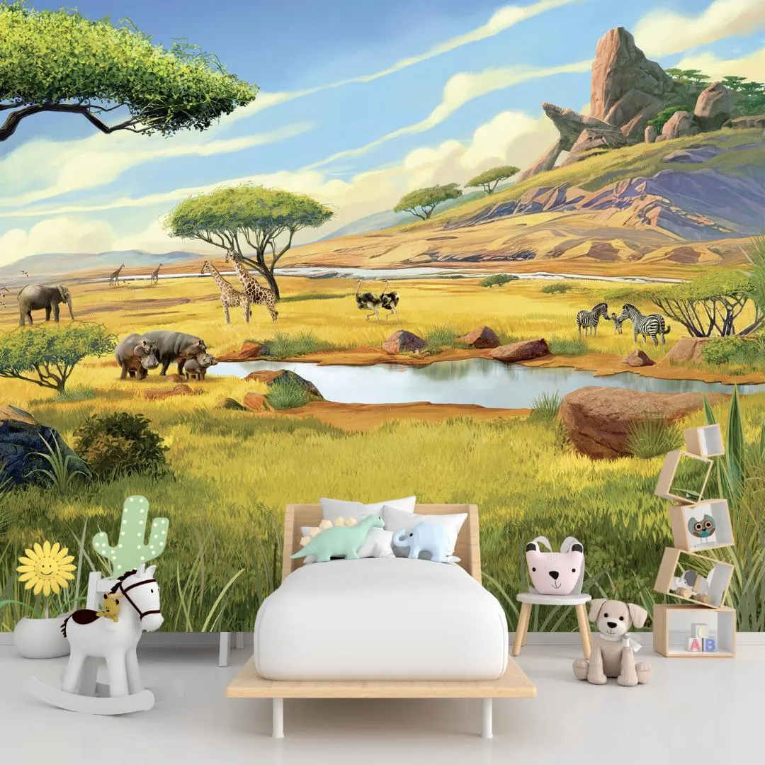 African Safari Wallpaper Mural: Removable Jungle Kids Room Decor - Image 2