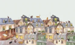 Whimsical Cats Rooftop Mural: Playful Kids Room Wallpaper - Image 3